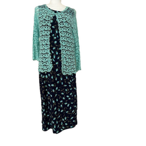 Vintage R&K Originals Two Piece Maxi with Crocheted Jacket